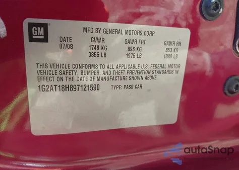 2009 Pontiac G5 Gt z USA, uszkodzony, nr VIN 1G2AT18H897121590